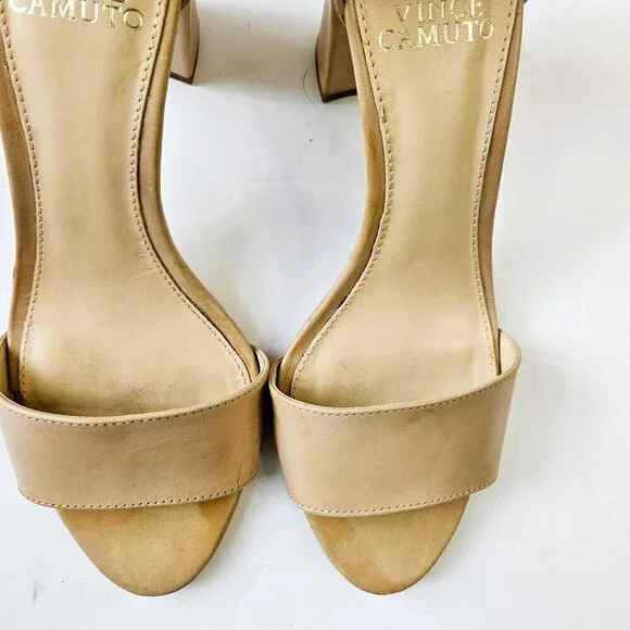 Vince Camuto Beige 3.5" Block Heel Dress Sandal Shoes With Ankle Strap. Size 8M - Picture 3 of 6